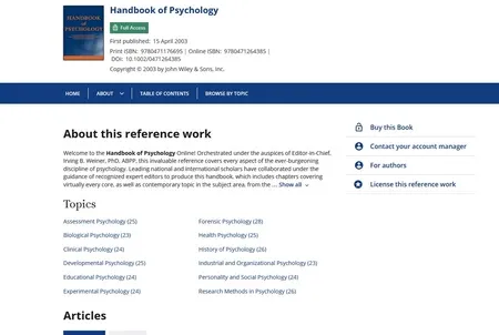 Handbook of Psychology心理学手册永久会员订阅